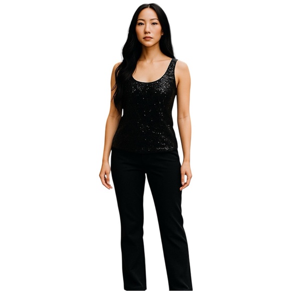 Talbots Top Womens Size M Black Pullover Sequined Sparkle Night Out Layering - Picture 9 of 9